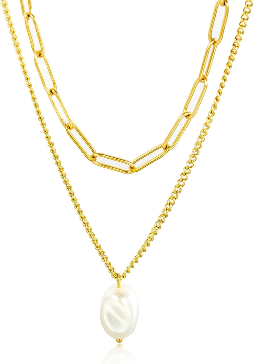 Layered Pearl Necklace 14K Gold Plated Choker for Women, Multi Strand Bohemian Elegant Jewelry Gift for Her