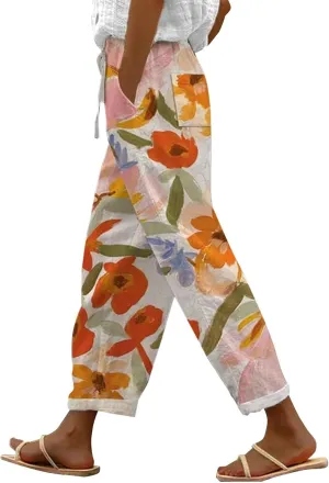 LCMTWX Wide Leg Linen Pants Woman 2025 Pants with Pockets Wide Leg Cropped Pants for Women Capri Pants 2025 Pants with