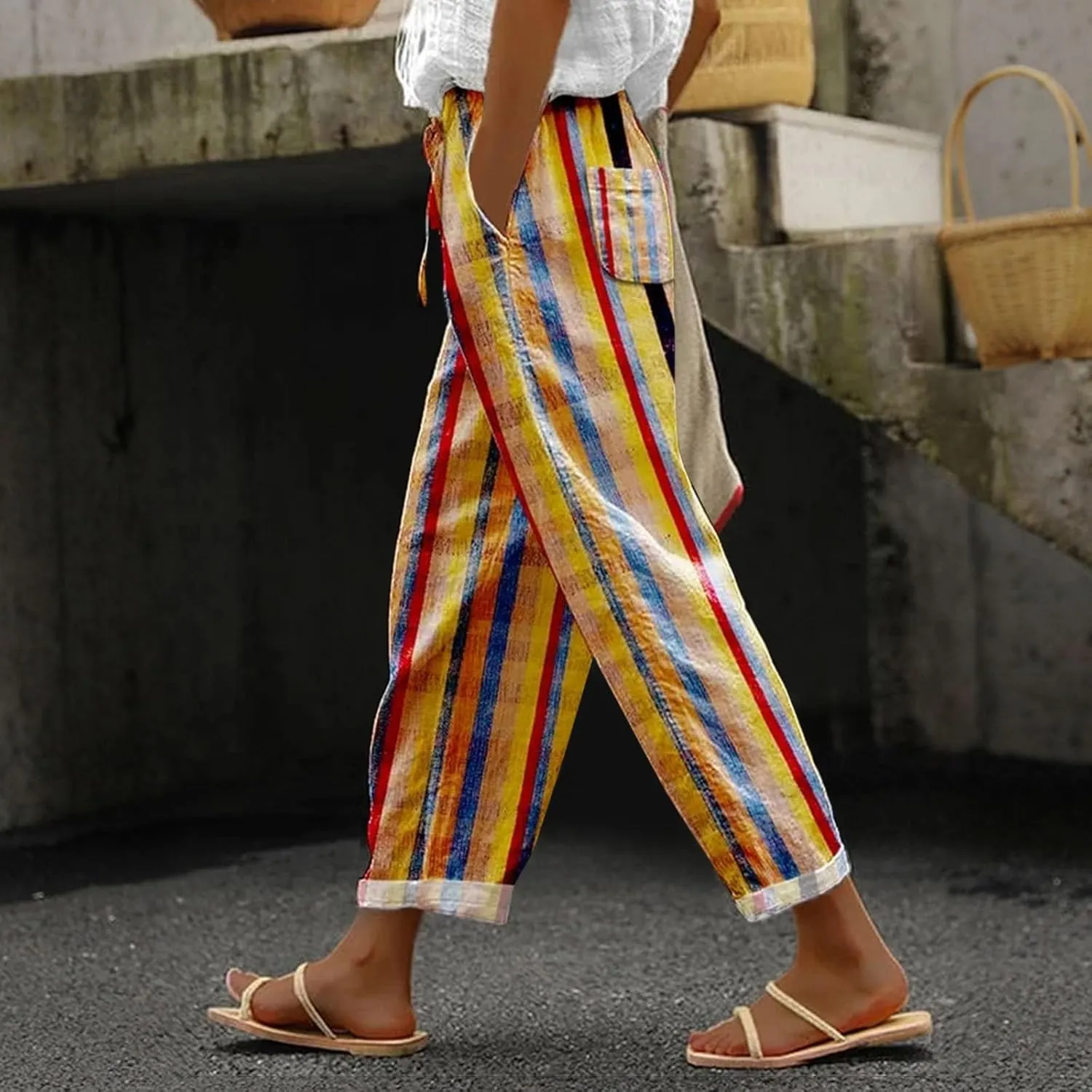 LCMTWX Wide Leg Linen Pants Woman 2025 Pants with Pockets Wide Leg Cropped Pants for Women Capri Pants 2025 Pants with