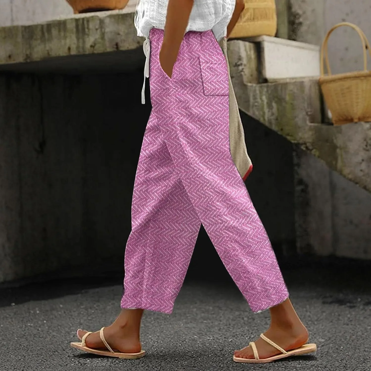 LCMTWX Wide Leg Linen Pants Woman 2025 Pants with Pockets Wide Leg Cropped Pants for Women Capri Pants 2025 Pants with