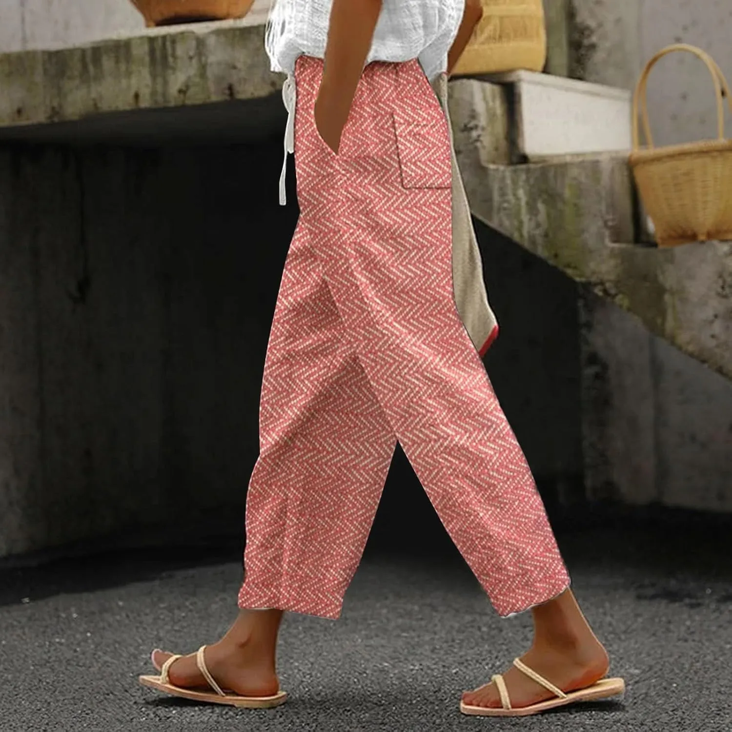 LCMTWX Wide Leg Linen Pants Woman 2025 Pants with Pockets Wide Leg Cropped Pants for Women Capri Pants 2025 Pants with