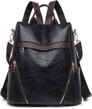 Leather Backpack Purse for Women Multipurpose Design Ladies Shoulder Bags Convertible Satchel Handbags Travel Bag (black)