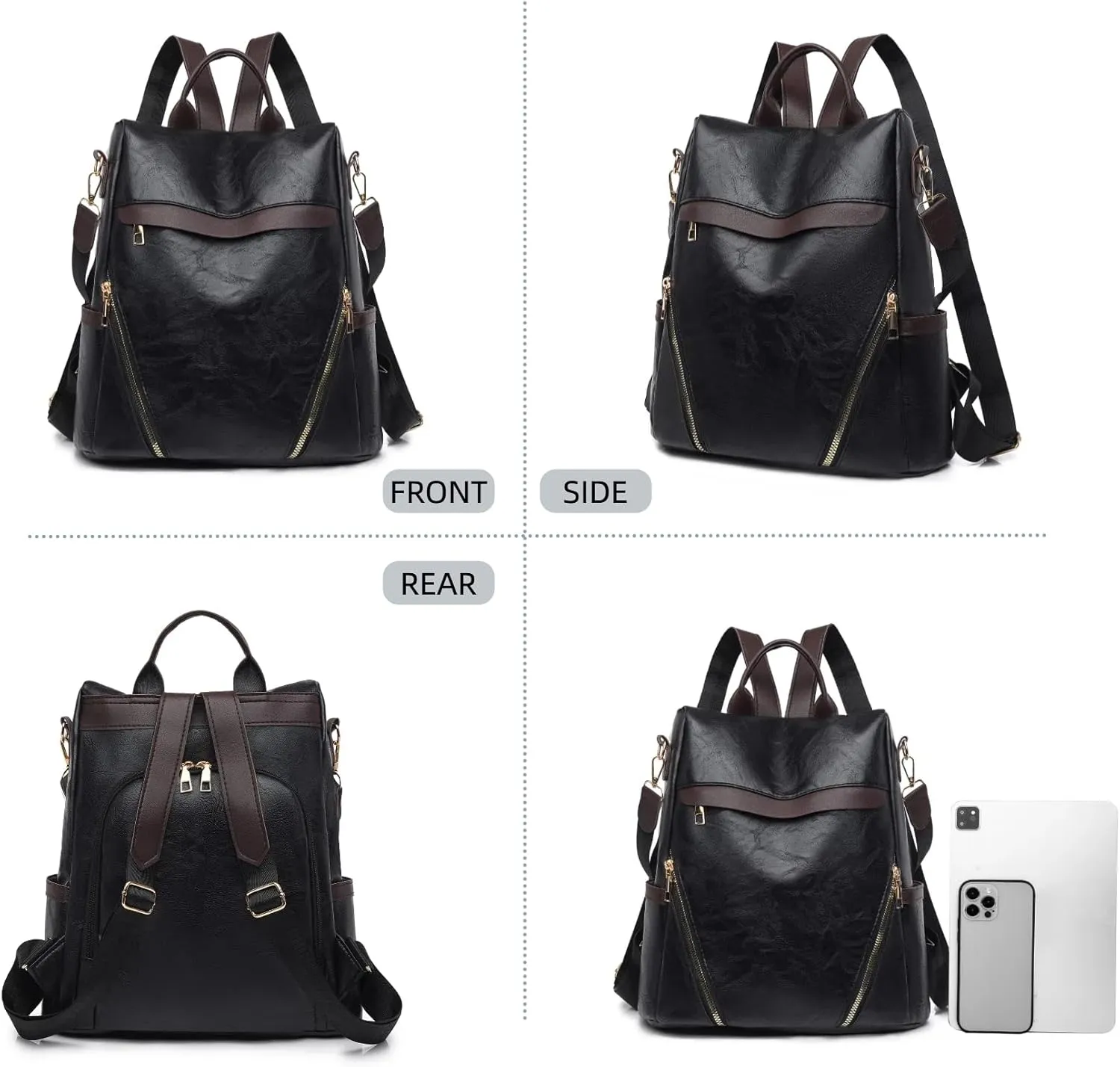 Leather Backpack Purse for Women Multipurpose Design Ladies Shoulder Bags Convertible Satchel Handbags Travel Bag (black)