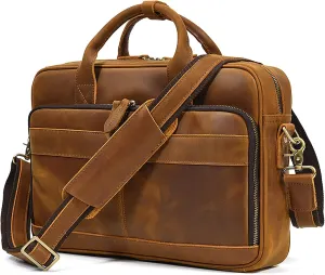Leather Handbag for Men Vintage Travel Messenger Bag 14 inch laptop Briefcase Shoulder Bags