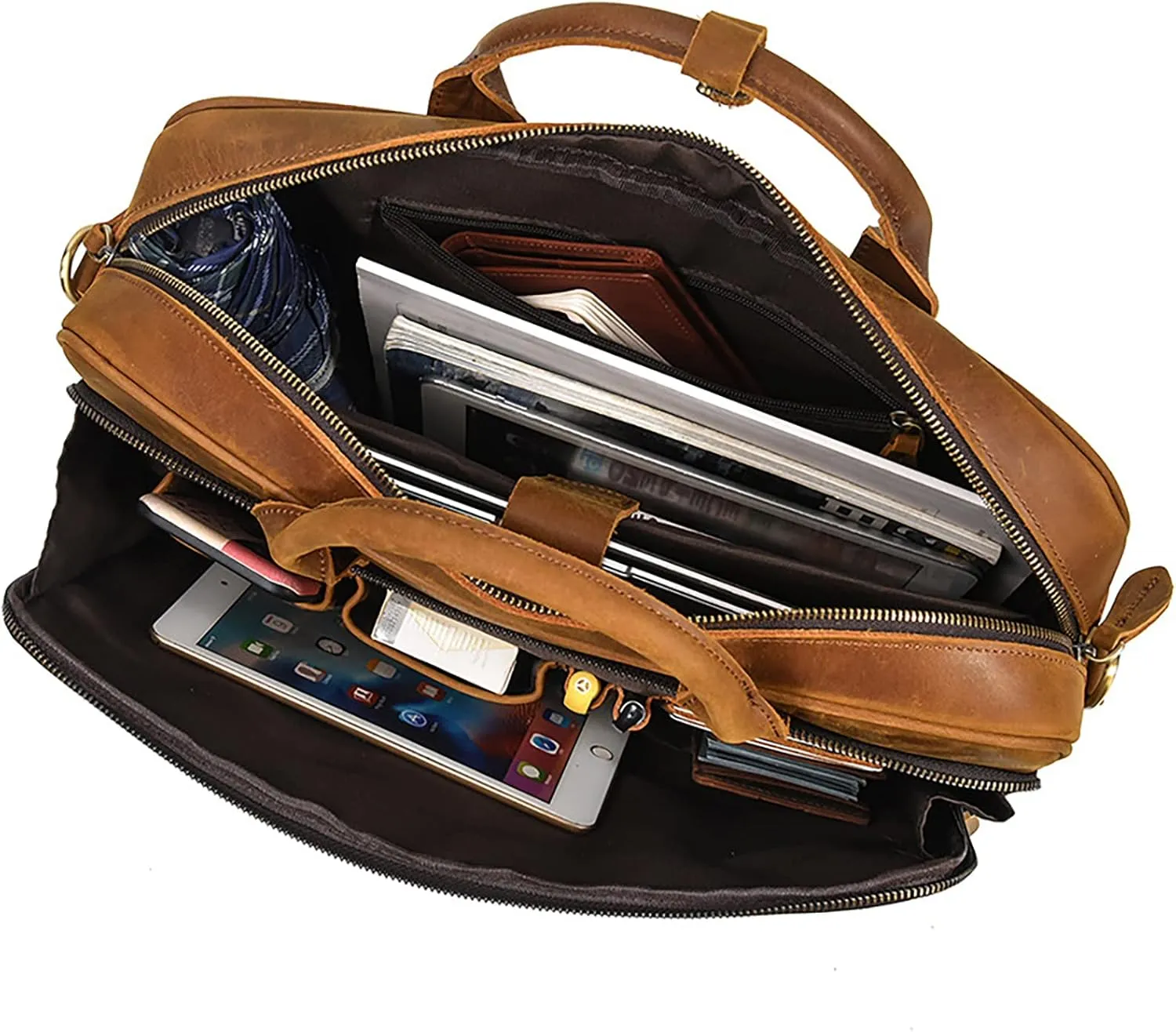 Leather Handbag for Men Vintage Travel Messenger Bag 14 inch laptop Briefcase Shoulder Bags