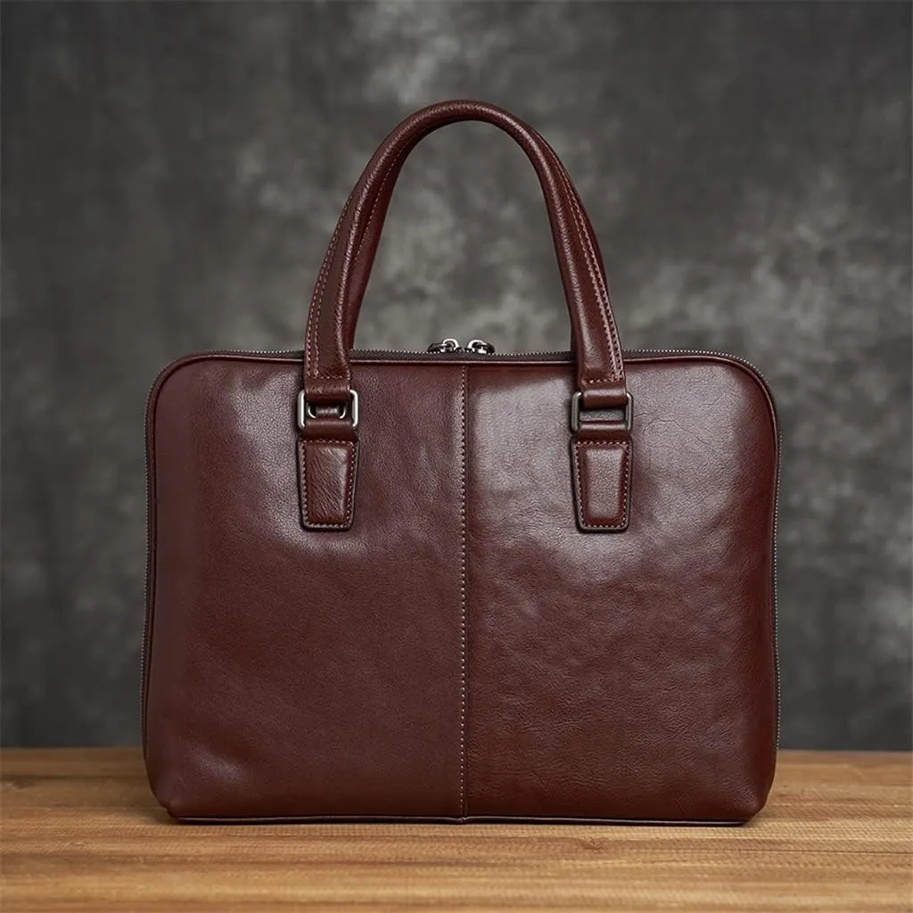 Leather Vintage Man Handbag Briefcase Men Shoulder Bags Coffe Business 14 Inch Laptop Bag