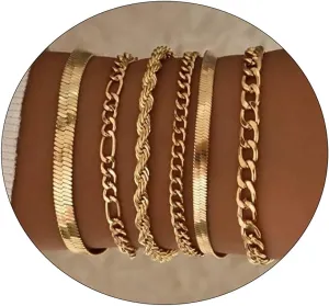 LEXODY Gold Bracelets for Women 14K Gold Herringbone Bracelets Sets Dainty Herringbone Jewelry Stackable Figaro Chain Paperclip Link Chain Cute Anklet Bracelet Pack for Women