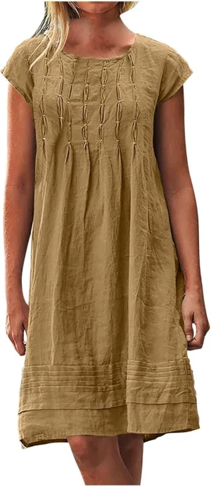 Linen Dress Women Summer Ruffle Casual Midi Dress Lightweight Beach Vacation Sundress Boho Resort Wear 2025