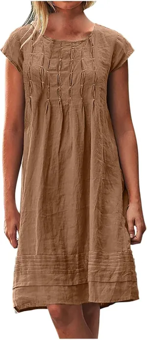 Linen Dress Women Summer Ruffle Casual Midi Dress Lightweight Beach Vacation Sundress Boho Resort Wear 2025