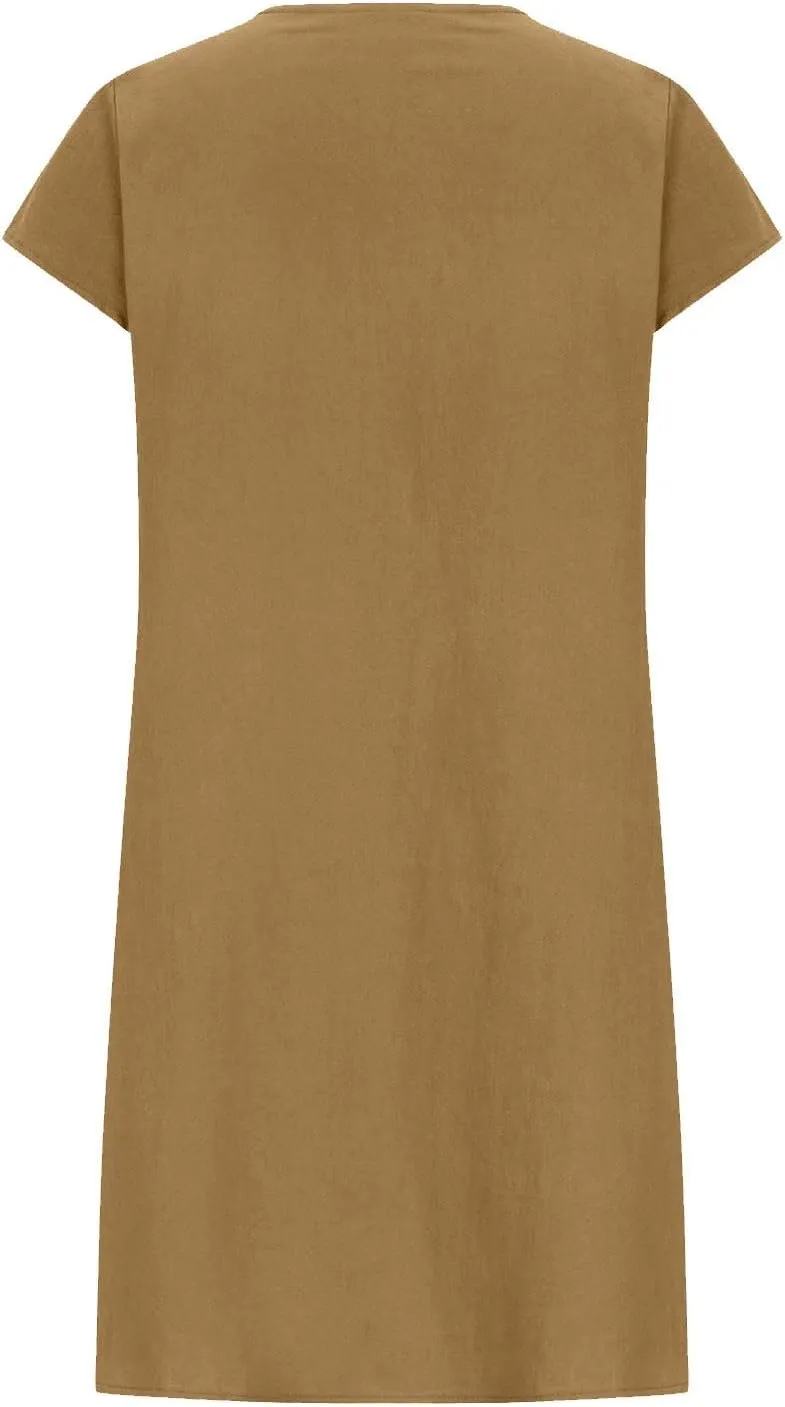 Linen Dress Women Summer Ruffle Casual Midi Dress Lightweight Beach Vacation Sundress Boho Resort Wear 2025