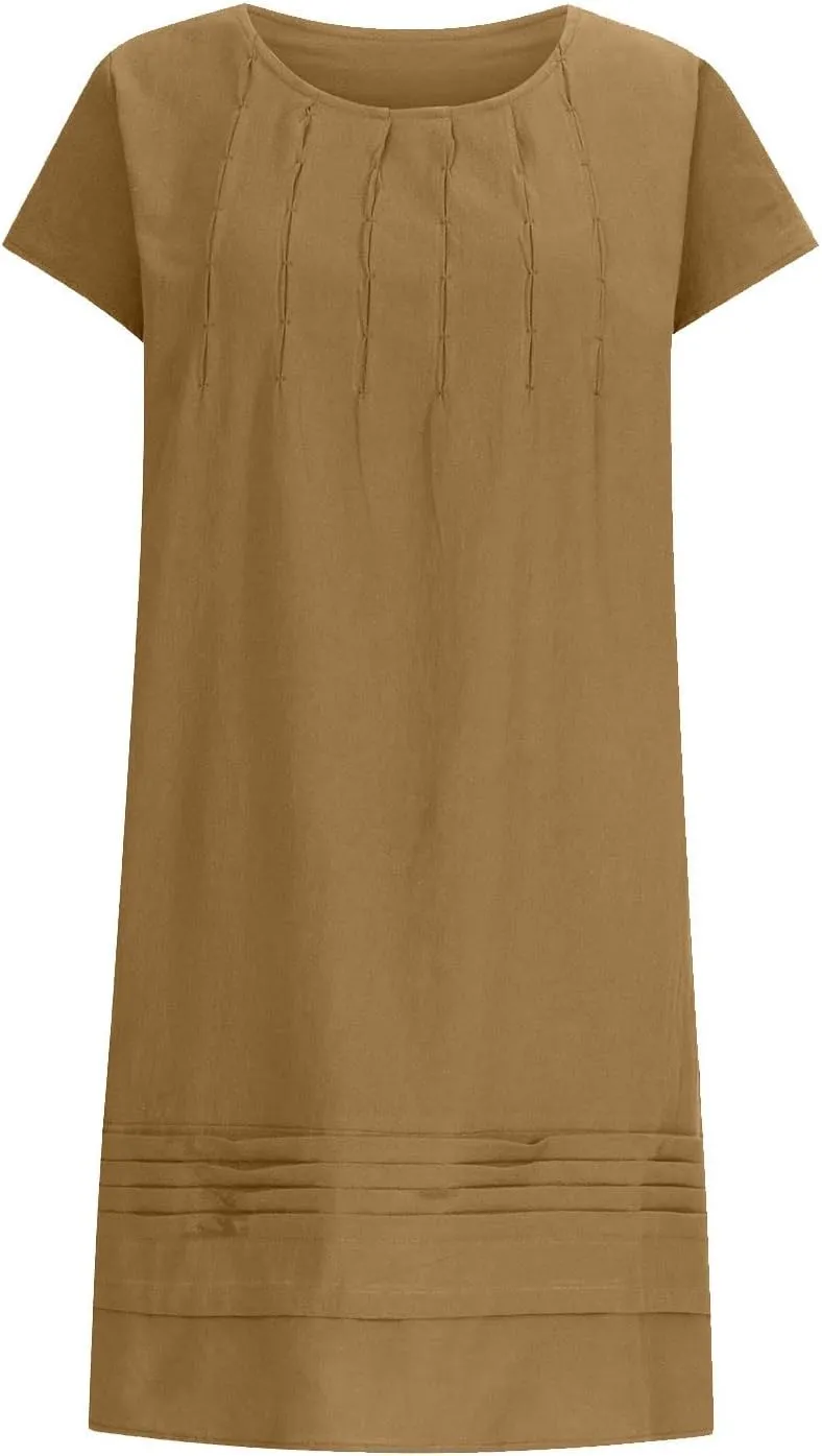 Linen Dress Women Summer Ruffle Casual Midi Dress Lightweight Beach Vacation Sundress Boho Resort Wear 2025