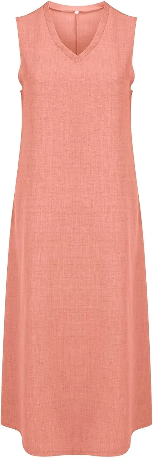 Linen Dresses for Women Sleeveless Linen Casual Cotton Tank Maxi 2025 Summer Dress