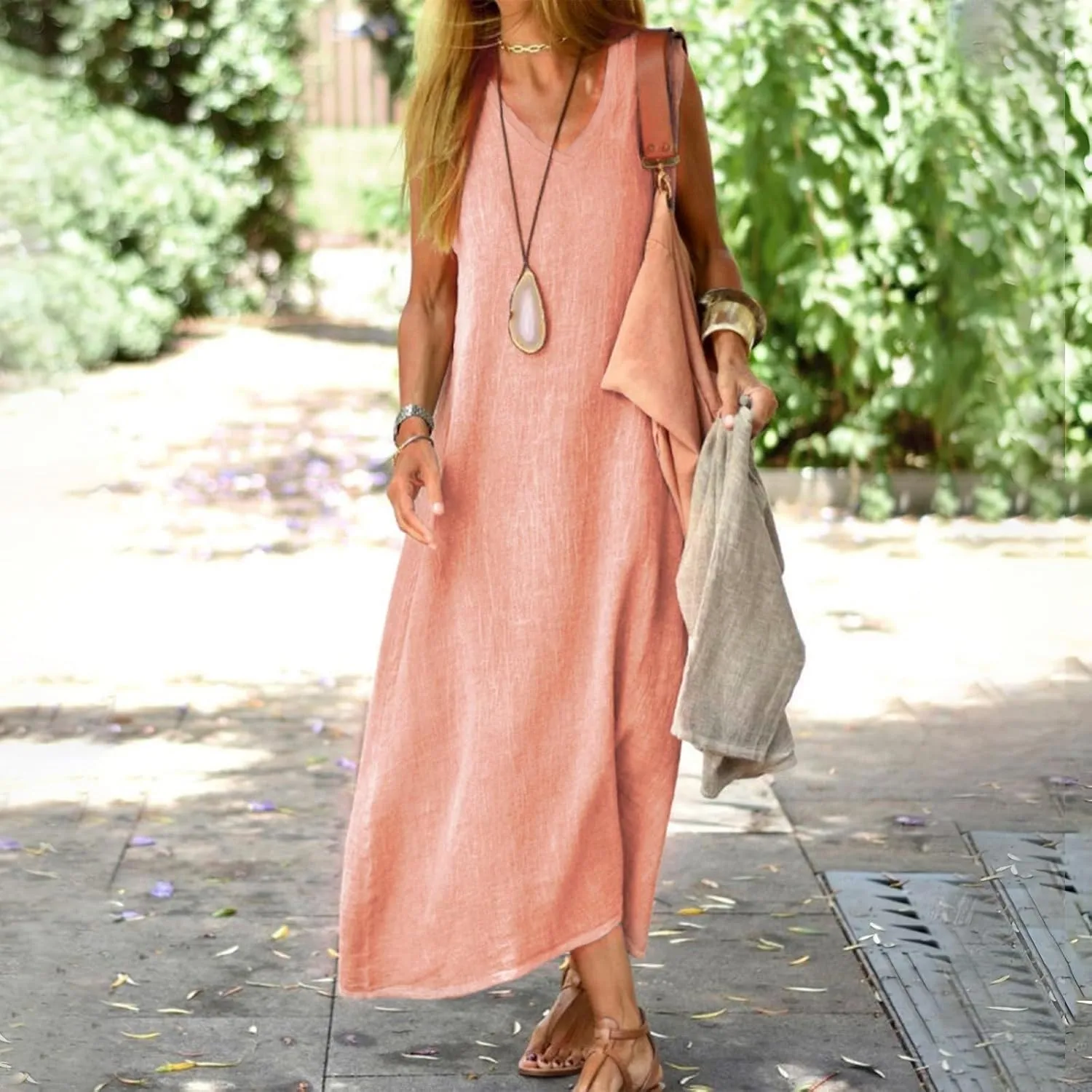 Linen Dresses for Women Sleeveless Linen Casual Cotton Tank Maxi 2025 Summer Dress