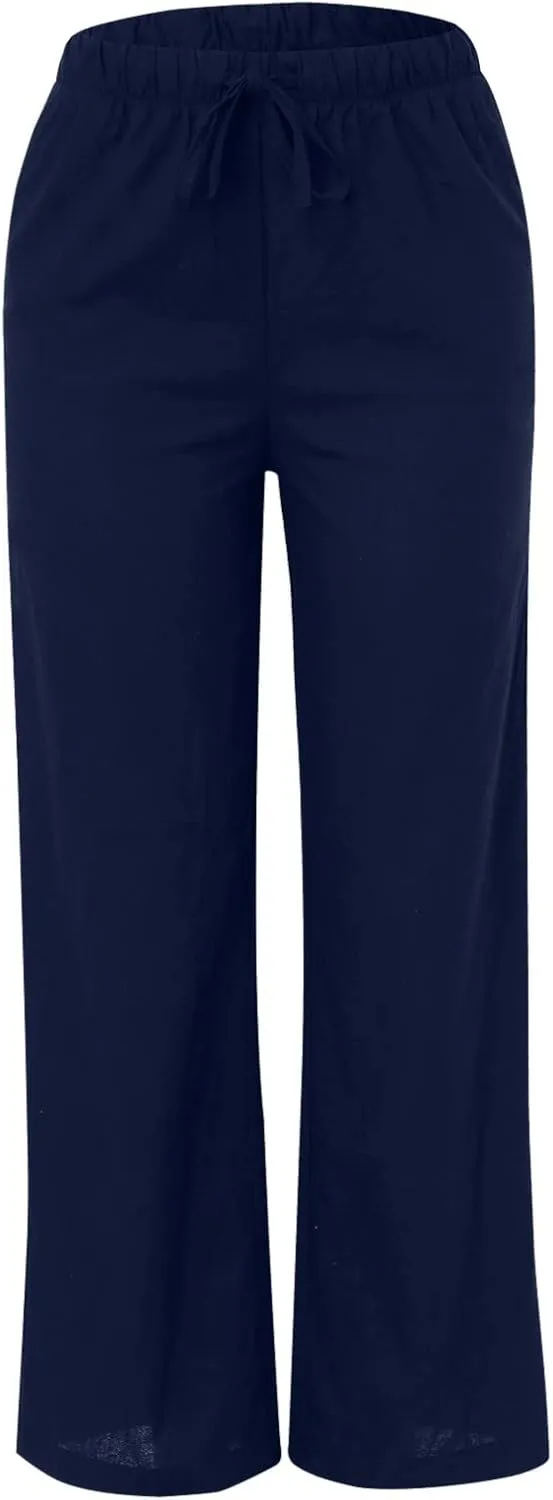 Linen Flowy Pants for Women Wide Leg Beach Pants Summer Vacation Boho Pants Casual Yoga Pants Women Holiday Lounge Pants