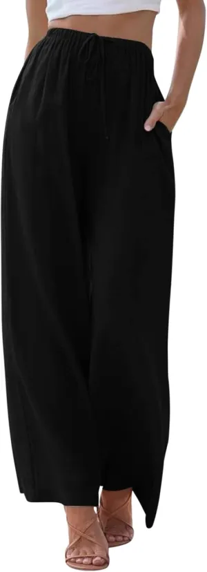 Linen Flowy Pants for Women Wide Leg Beach Pants Summer Vacation Boho Pants Casual Yoga Pants Women Holiday Lounge Pants