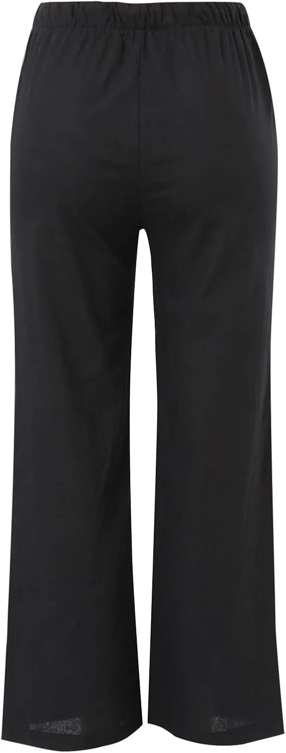 Linen Flowy Pants for Women Wide Leg Beach Pants Summer Vacation Boho Pants Casual Yoga Pants Women Holiday Lounge Pants
