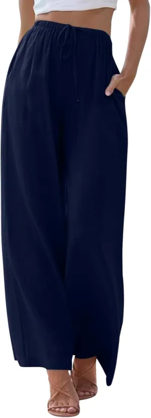 Linen Flowy Pants for Women Wide Leg Beach Pants Summer Vacation Boho Pants Casual Yoga Pants Women Holiday Lounge Pants