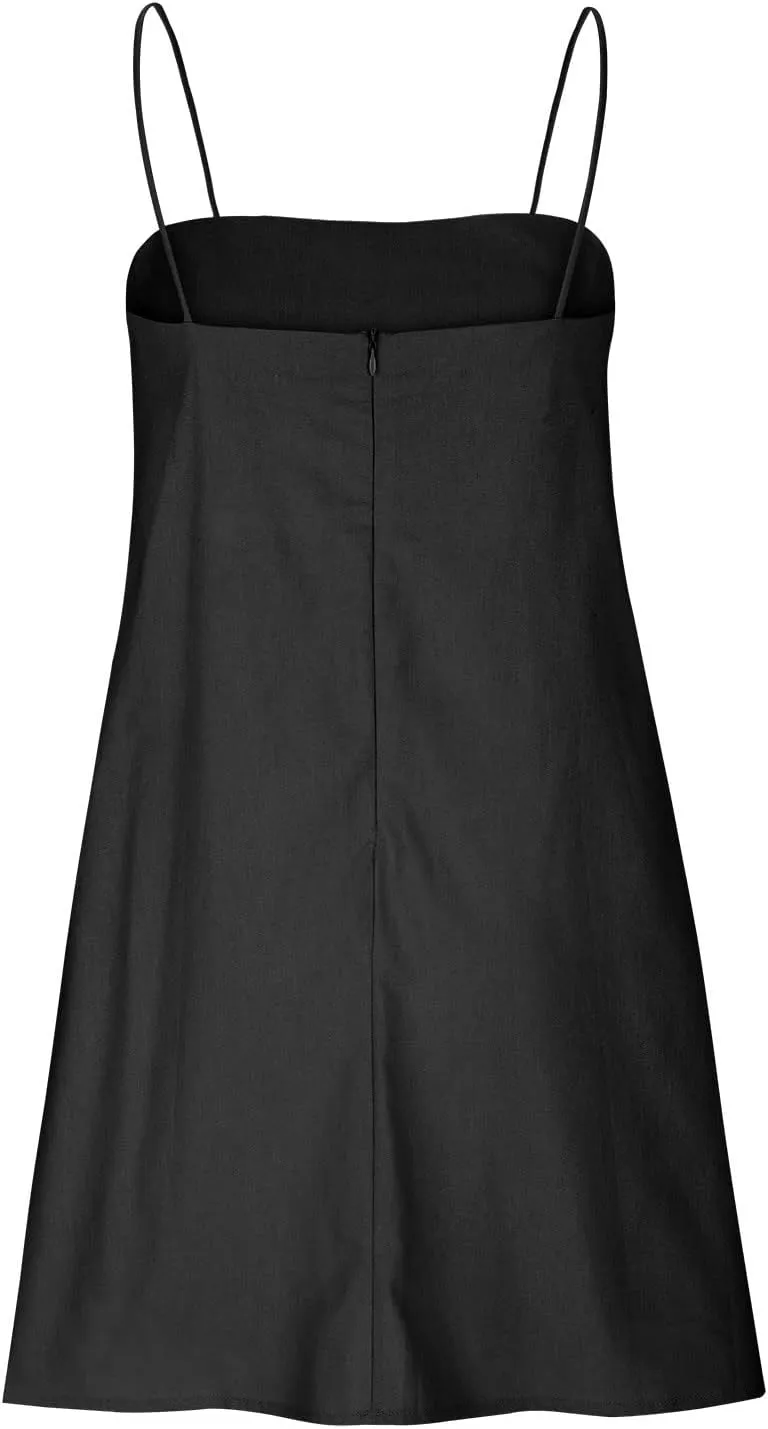 Linen Mini Dress Women Spaghetti Strap Summer Dress Loose Sleeveless Beachwear A-Line Casual Dress Short Cami Dress