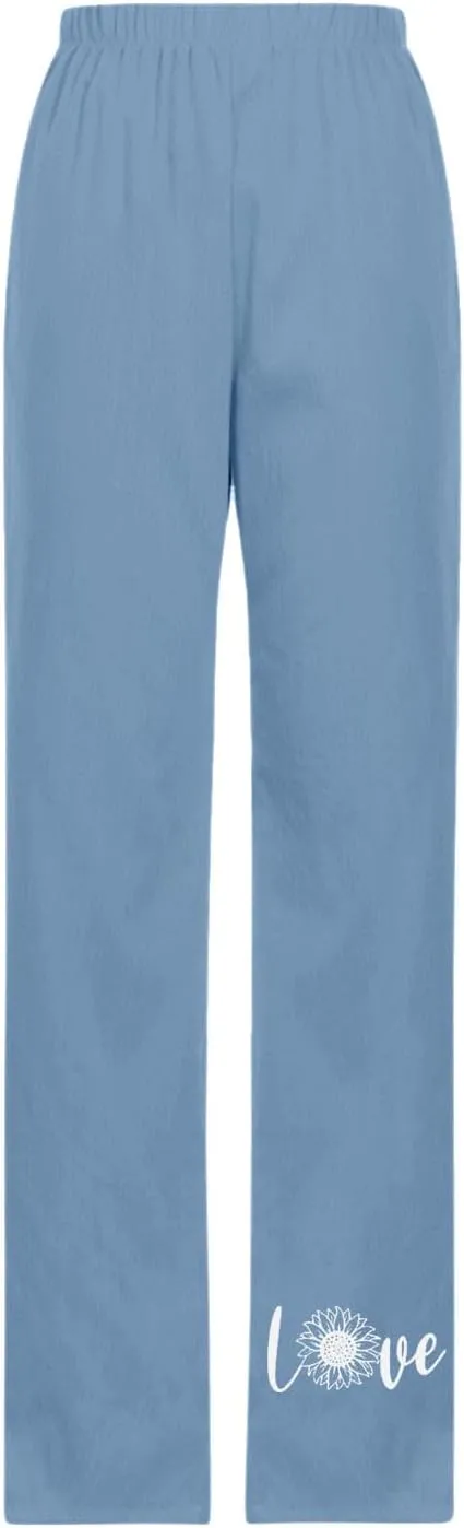 Linen Pants for Women Casual Loose Fit Lightweight Summer Trousers Tapered Leg Lounge Linen Pants with Pockets