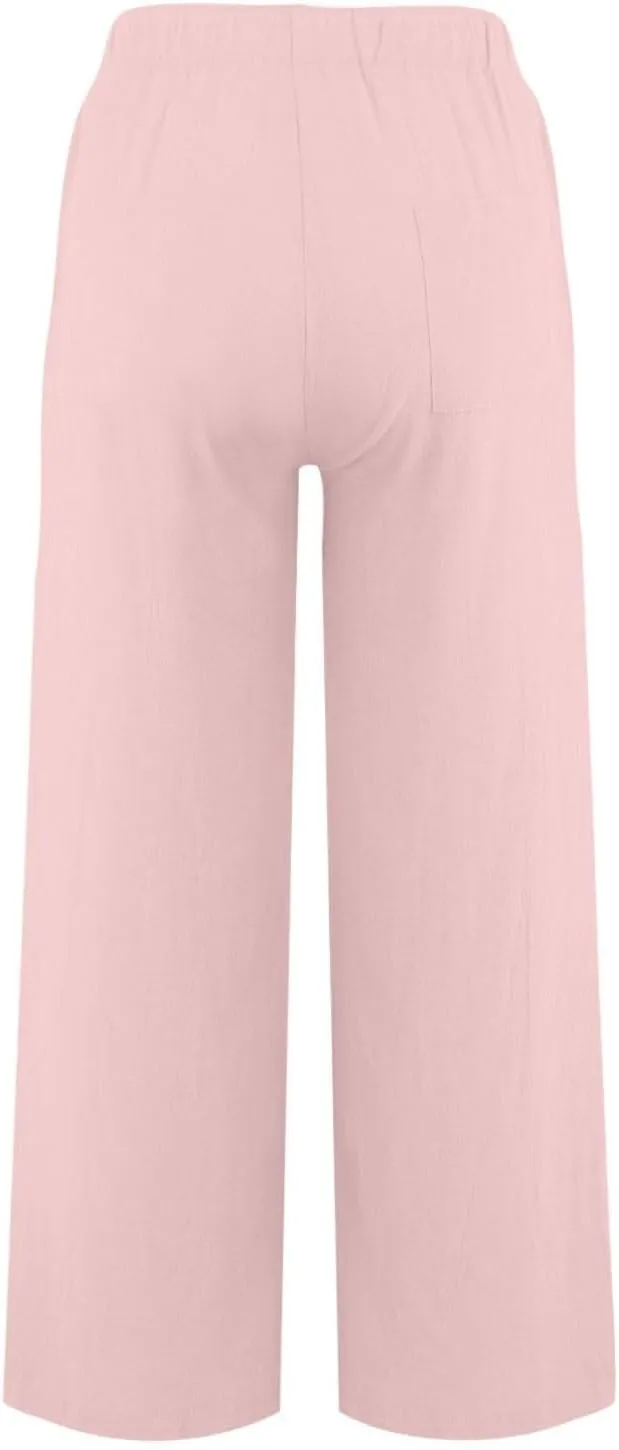 Linen Pants Women 2025 Summer Beach Lounge Palazzo Trousers Loose Elastic Plus Size Drawstring with Pockets Pants
