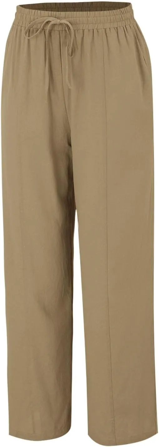 Linen Pants Women 2025 Summer Beach Lounge Palazzo Trousers Loose Elastic Plus Size Drawstring with Pockets Pants