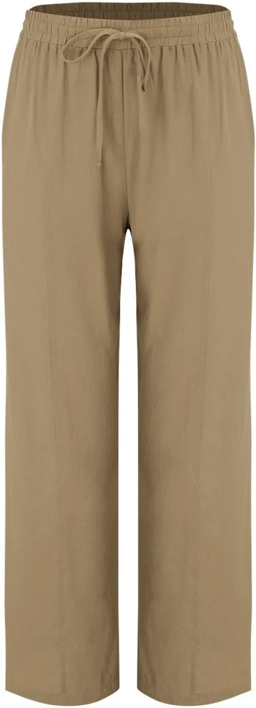 Linen Pants Women 2025 Summer Beach Lounge Palazzo Trousers Loose Elastic Plus Size Drawstring with Pockets Pants