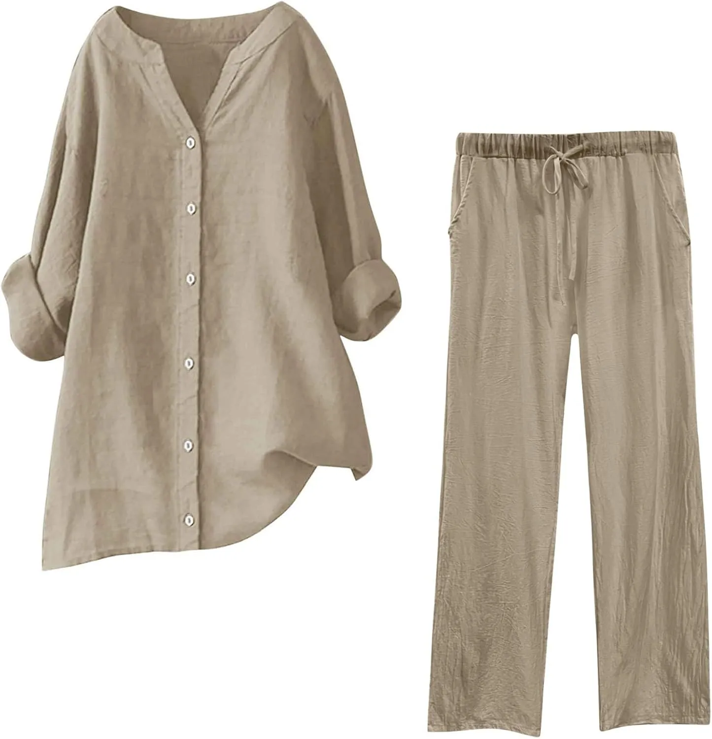 Linen Set For Women 2 Piece Summer Outfits Plus Size Short Sleeve Graphic Tees Capri Pants Lounge Matching Sets