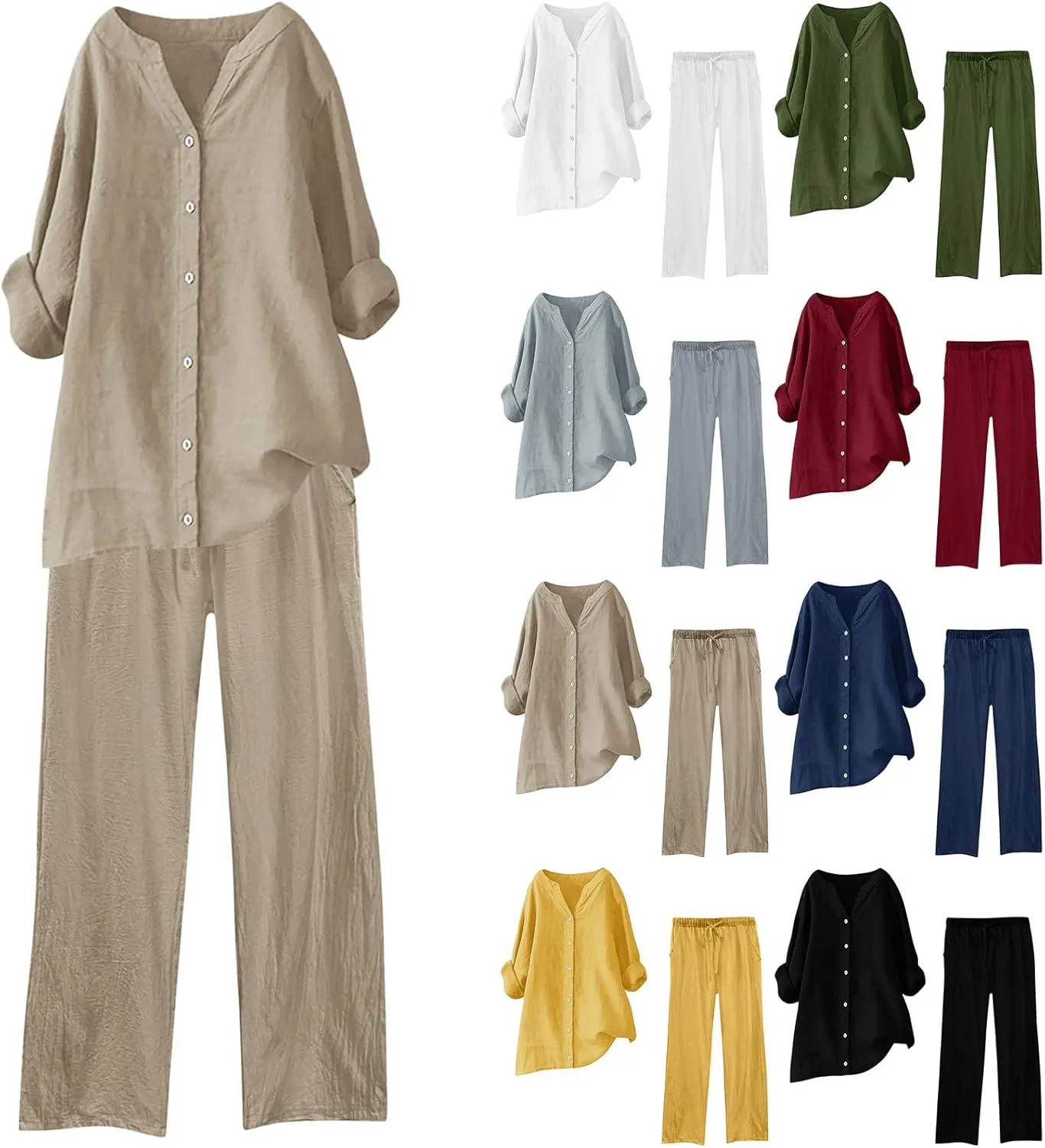 Linen Set For Women 2 Piece Summer Outfits Plus Size Short Sleeve Graphic Tees Capri Pants Lounge Matching Sets