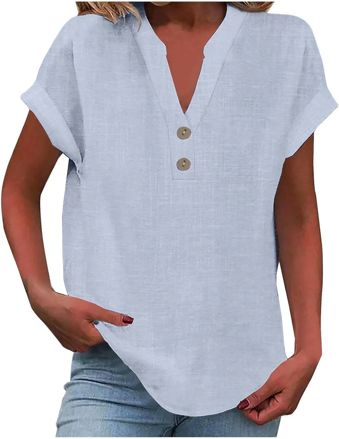 Linen Tops for Women Oversized Crew Neck Summer Short Sleeve Linen Tee Shirts Solid Casual Comfy Blouses Top