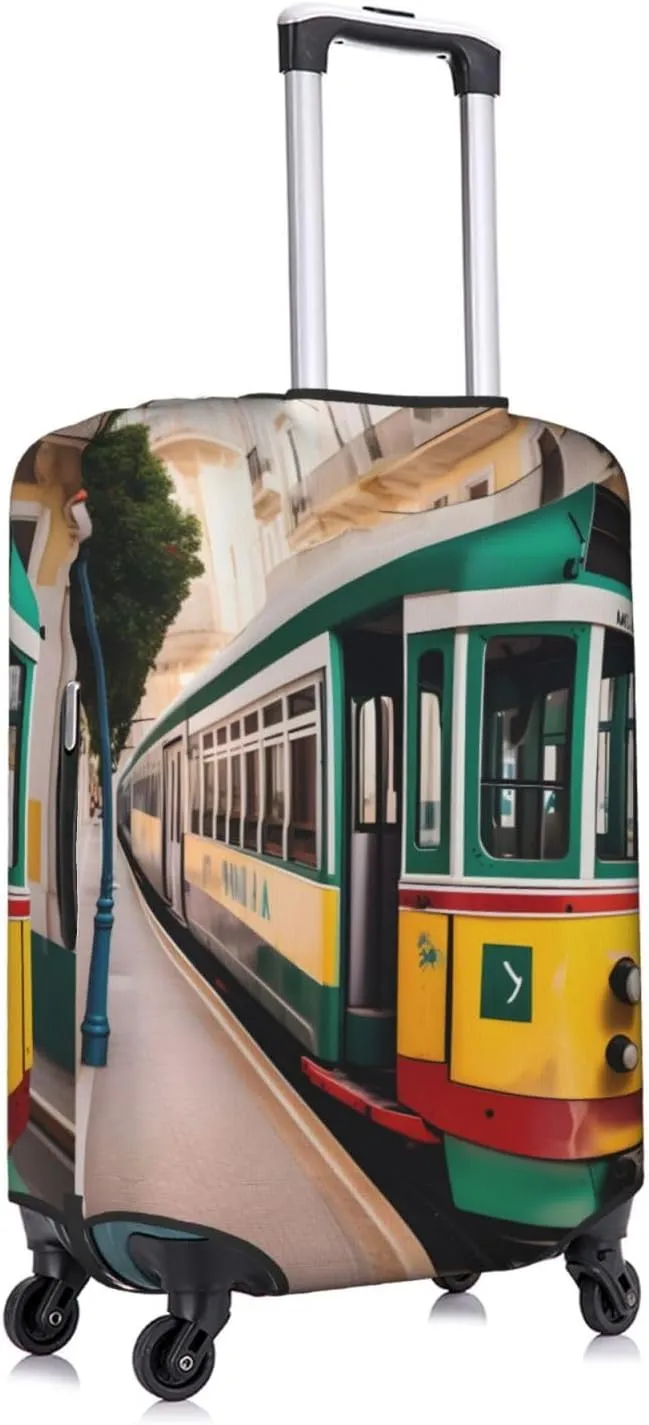 lisbon tram pattern Print Practical Elastic Washable Travel Luggage Cover with Concealed Zipper for Suitcases