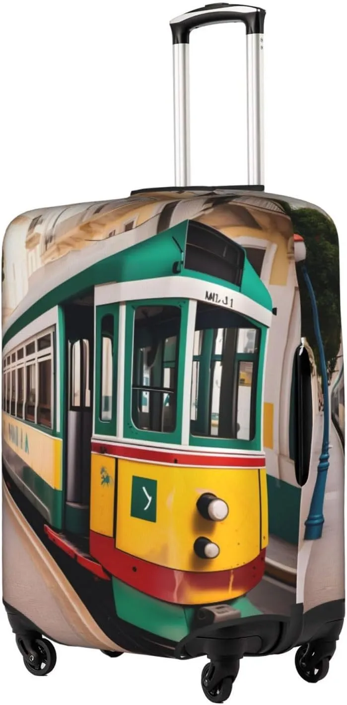lisbon tram pattern Print Practical Elastic Washable Travel Luggage Cover with Concealed Zipper for Suitcases