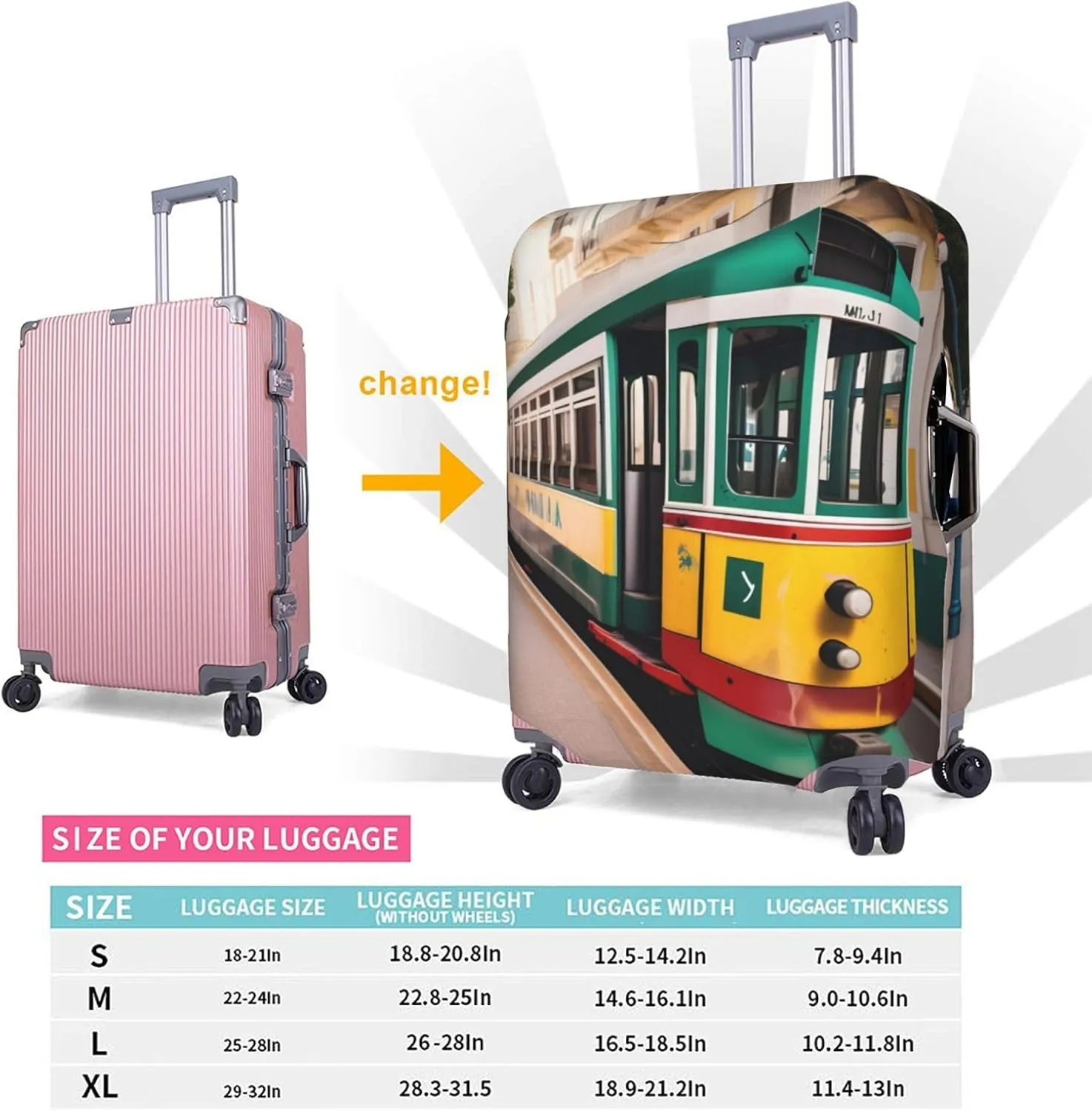 lisbon tram pattern Print Practical Elastic Washable Travel Luggage Cover with Concealed Zipper for Suitcases