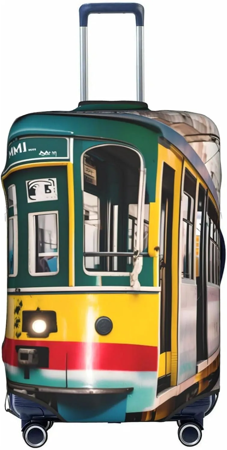 lisbon tram Print Practical Elastic Washable Travel Luggage Cover with Concealed Zipper for Suitcases