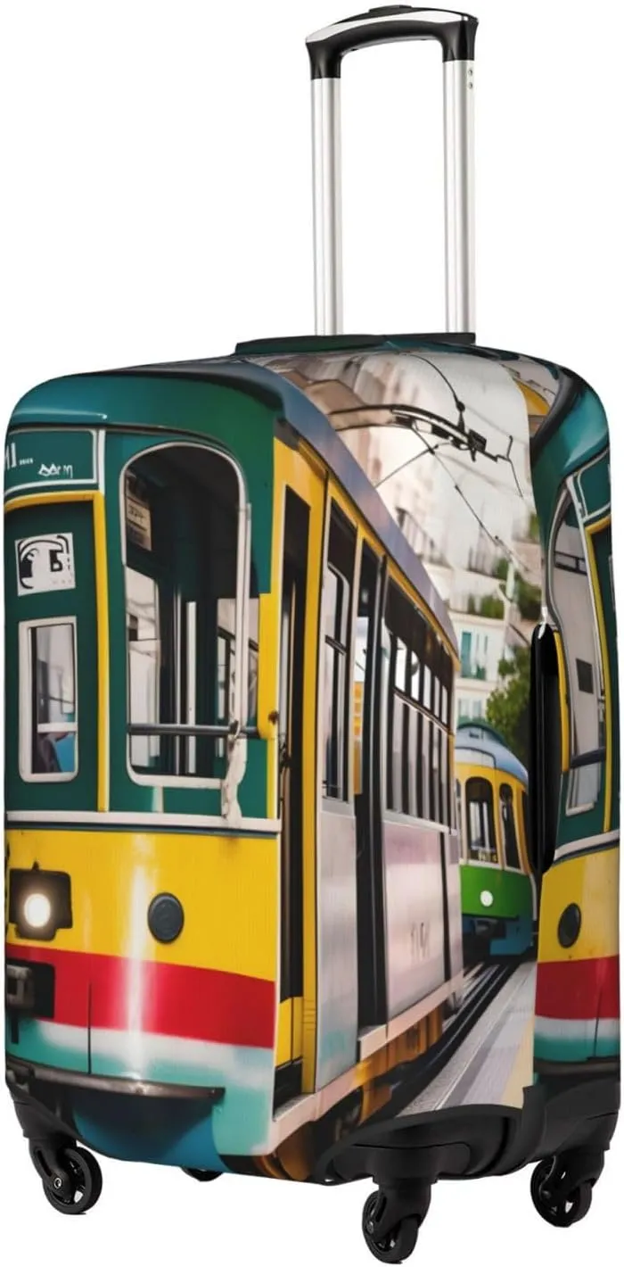 lisbon tram Print Practical Elastic Washable Travel Luggage Cover with Concealed Zipper for Suitcases
