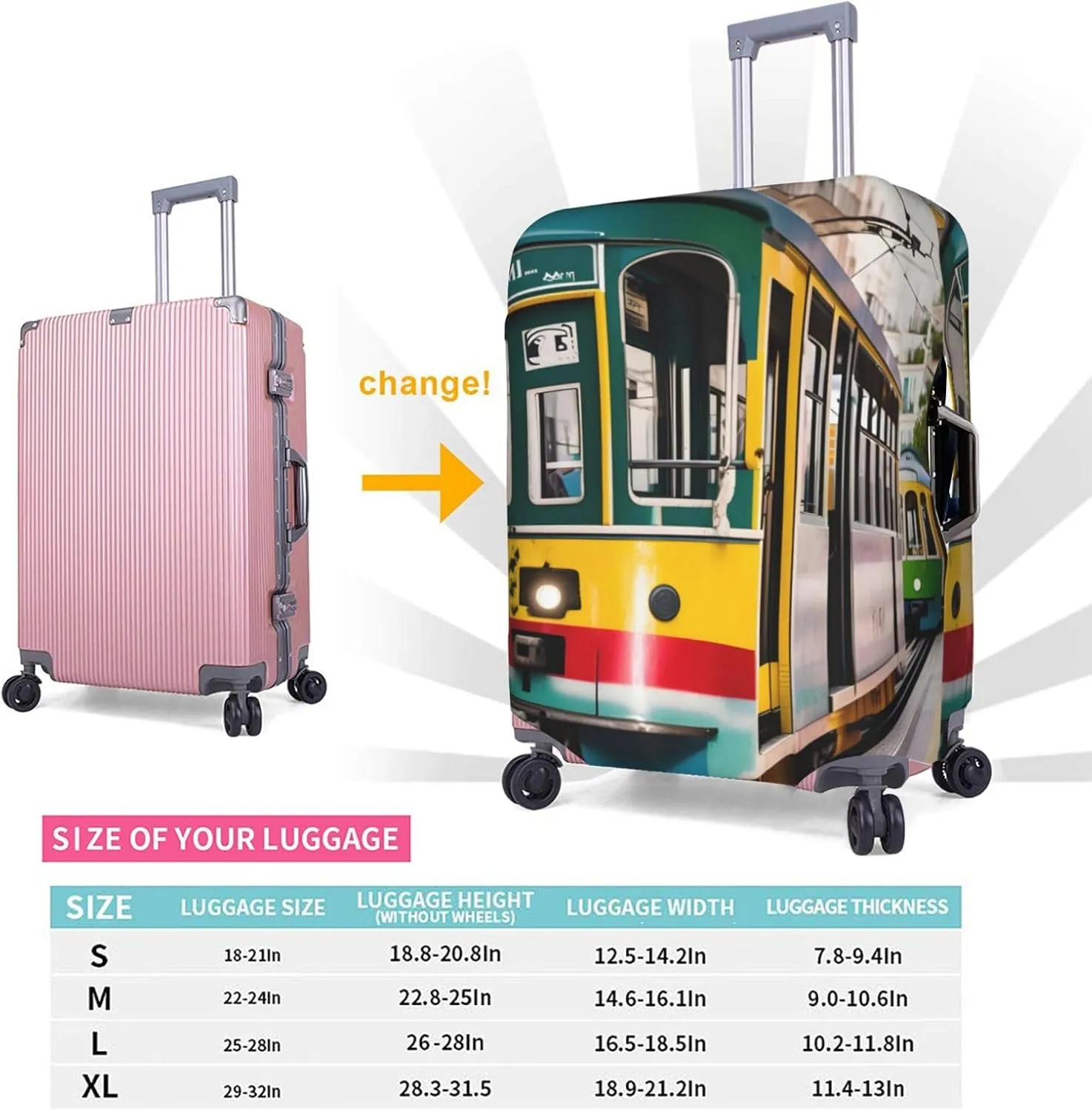 lisbon tram Print Practical Elastic Washable Travel Luggage Cover with Concealed Zipper for Suitcases