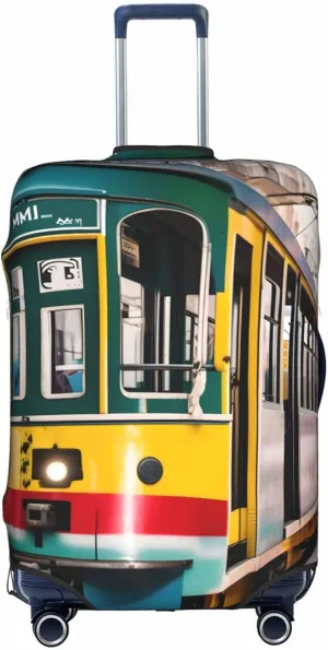lisbon tram Print Practical Elastic Washable Travel Luggage Cover with Concealed Zipper for Suitcases