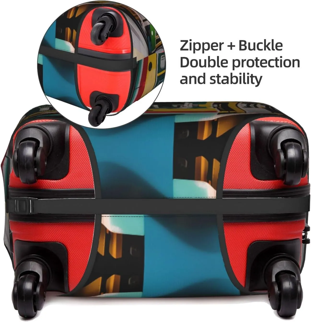 lisbon tram Print Practical Elastic Washable Travel Luggage Cover with Concealed Zipper for Suitcases