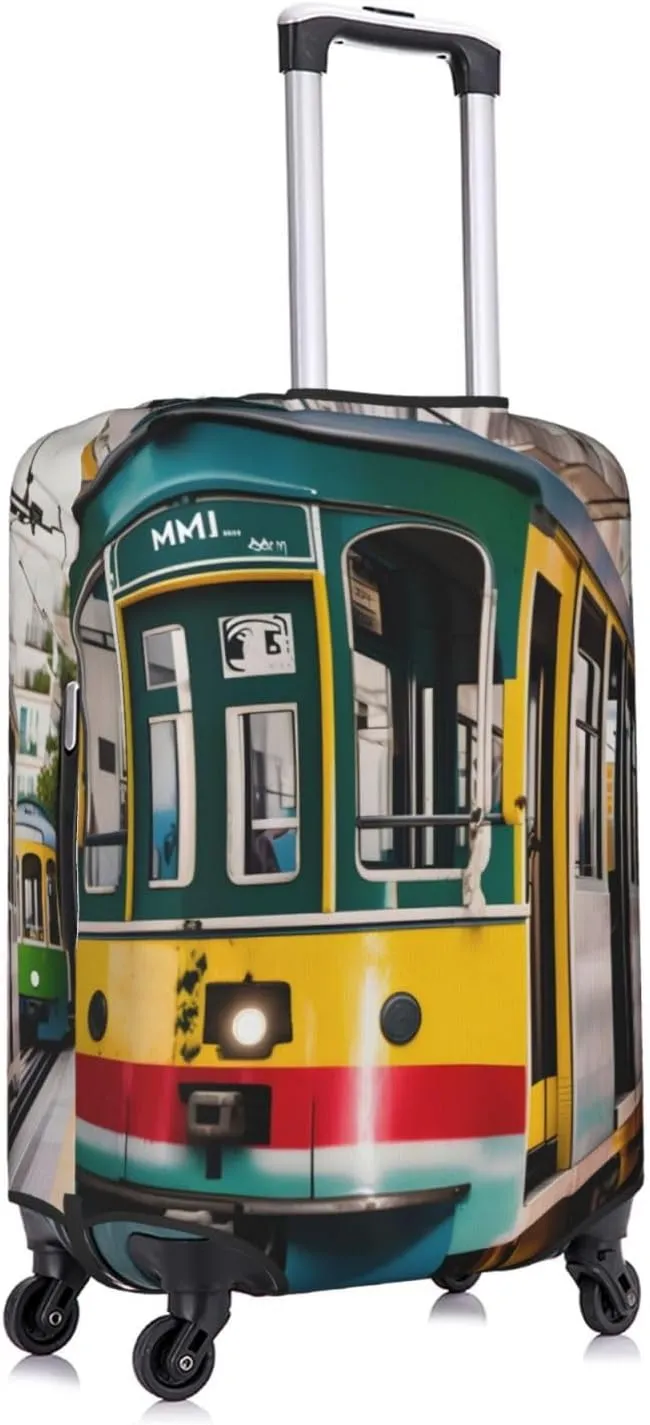 lisbon tram Print Practical Elastic Washable Travel Luggage Cover with Concealed Zipper for Suitcases