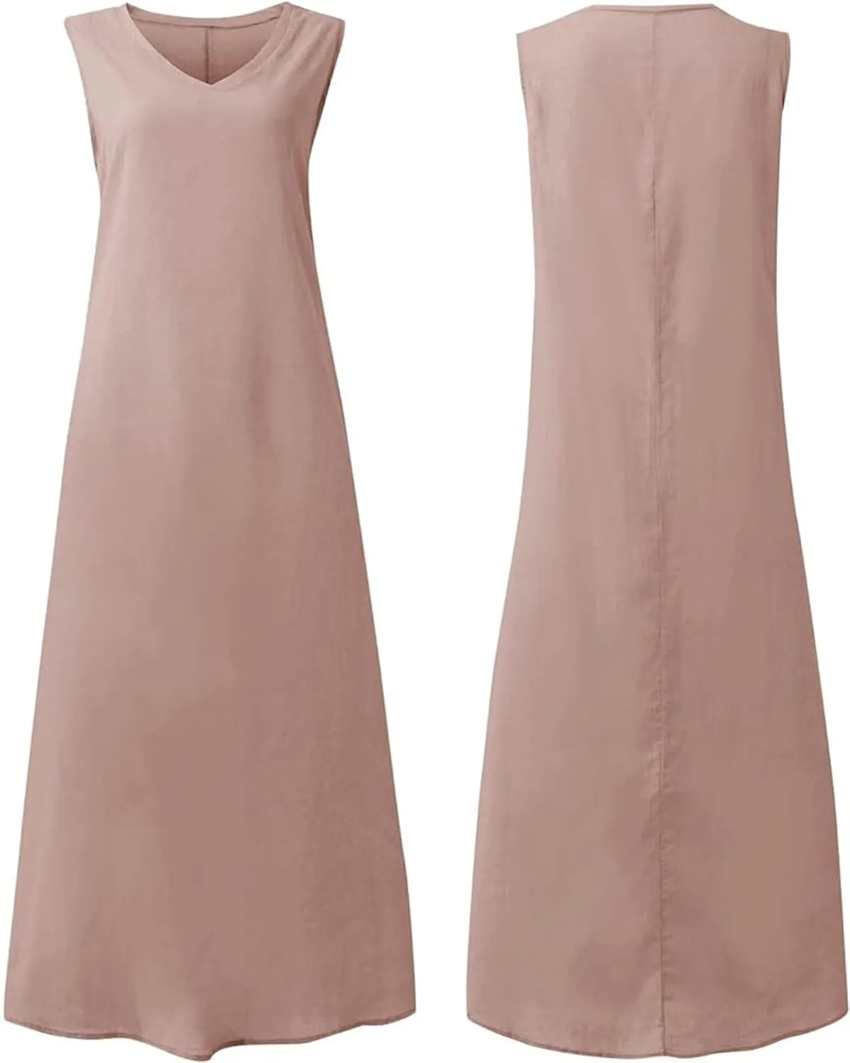 LOAIHA Womens Cotton Linen Plus Size Sun Dress with Pockets,Summer Sleeveless Maxi Dress for Women Loose Casual Tank Dress