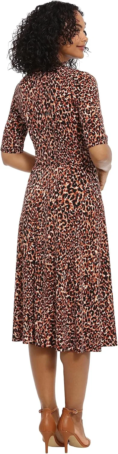 London Times Women's Side Tie Flattering Midi Length Chic Versatile Matte Jersey Dress