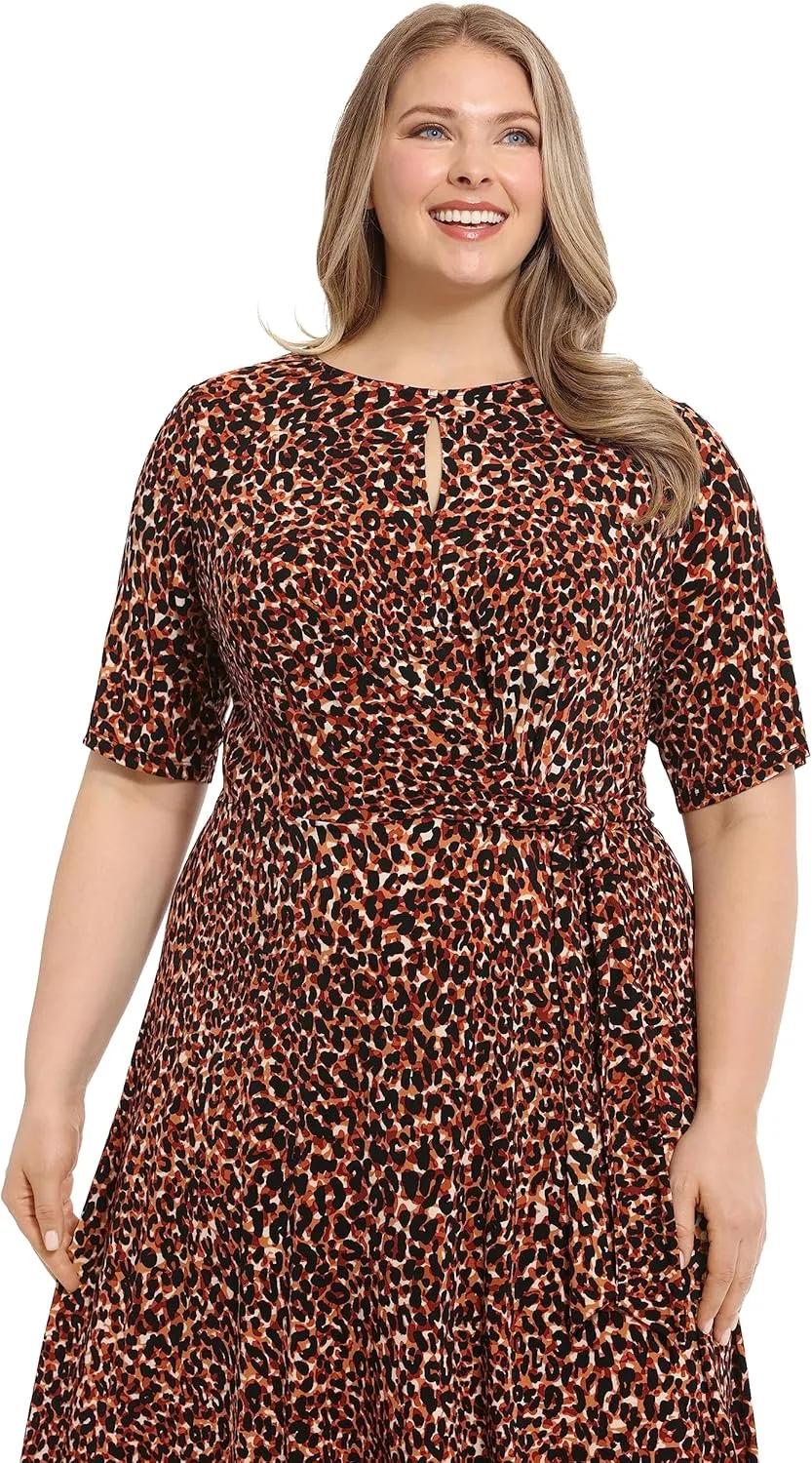 London Times Women's Side Tie Flattering Midi Length Chic Versatile Matte Jersey Dress