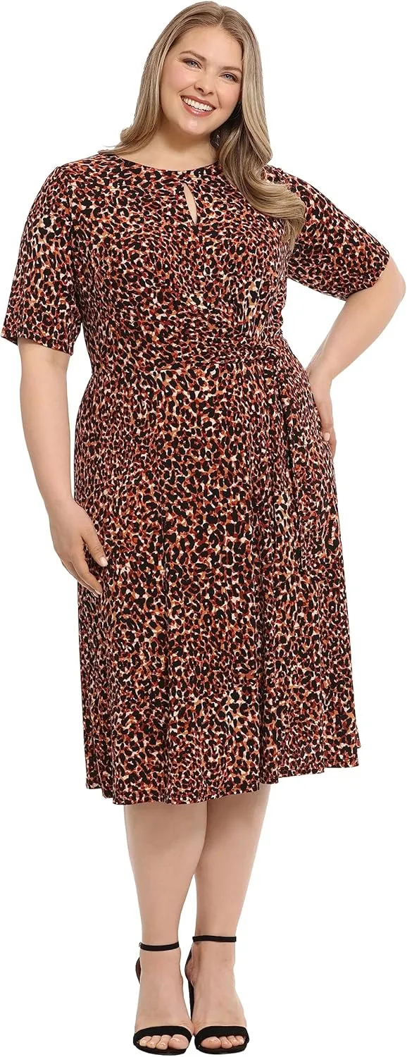 London Times Women's Side Tie Flattering Midi Length Chic Versatile Matte Jersey Dress
