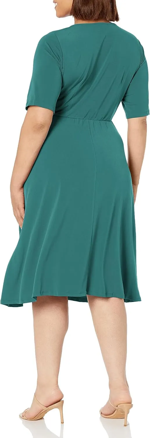 London Times Women's Side Tie Flattering Midi Length Chic Versatile Matte Jersey Dress