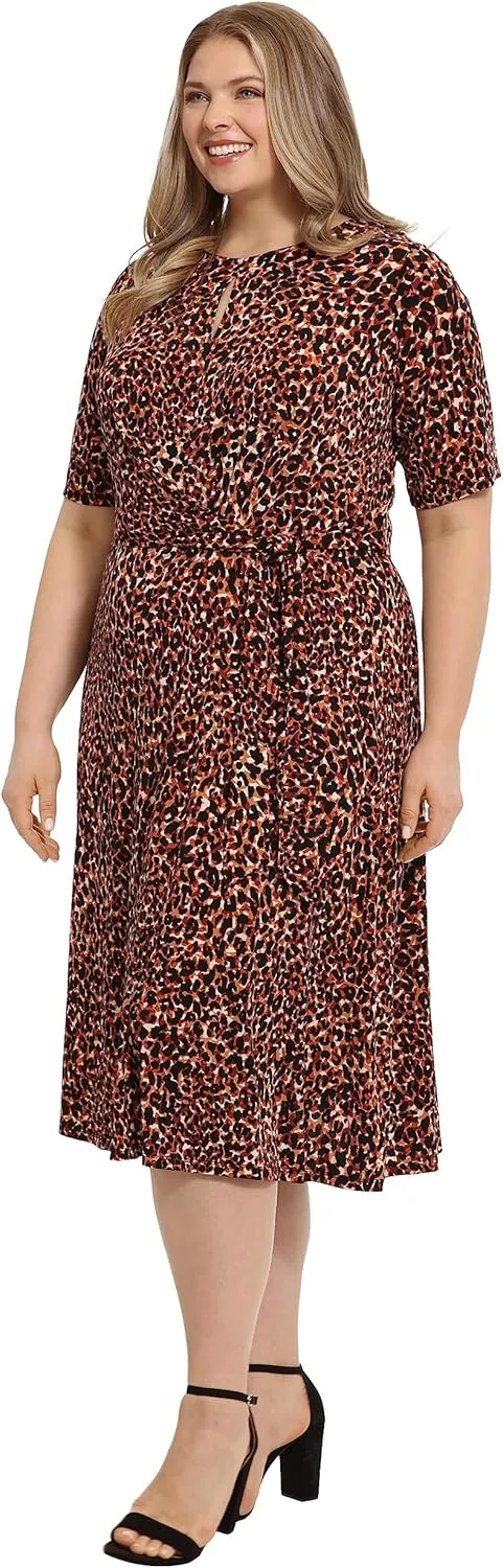 London Times Women's Side Tie Flattering Midi Length Chic Versatile Matte Jersey Dress