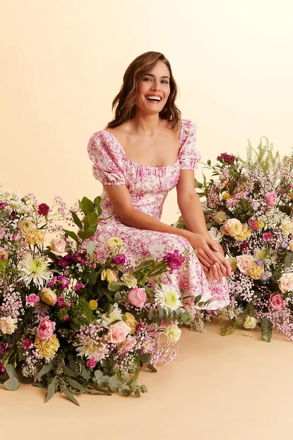 London Times Women's Square Neck Smocked Back Linen Blend Flattering Versatile Spring Summer Garden Party Dress