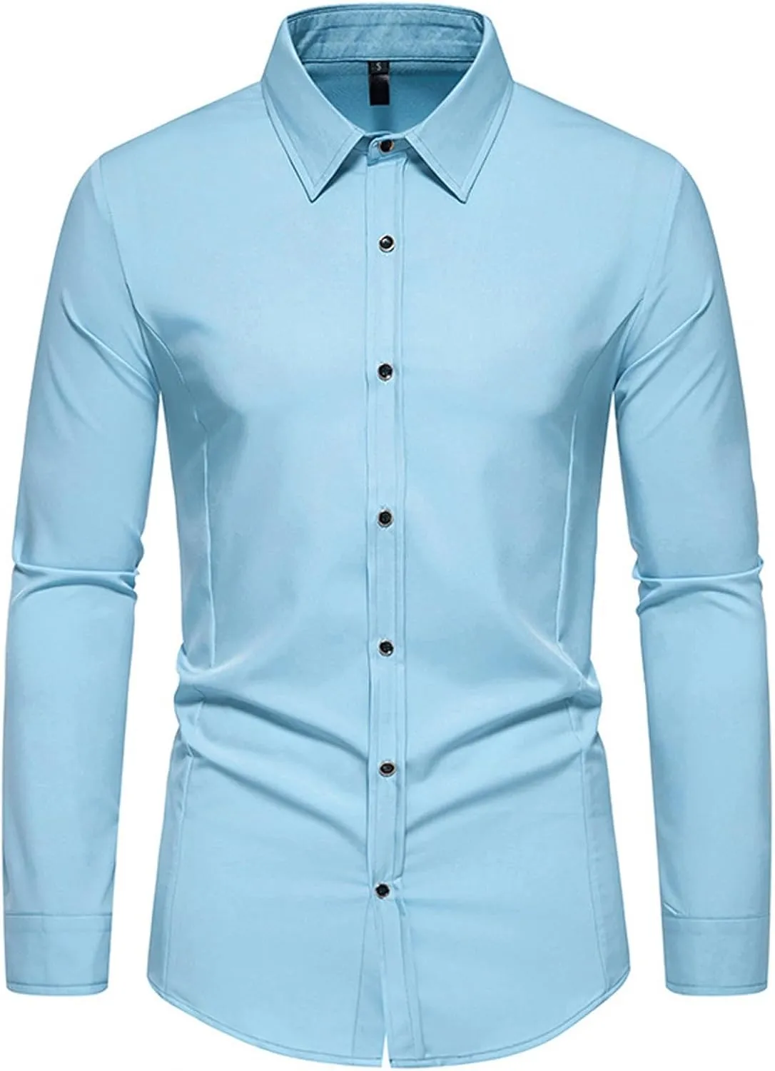 Long Sleeve T Shirt Men Casual Button Down Collared Dress Shirts Lightweight Slim Fit Wrinkle Free Business Shirt