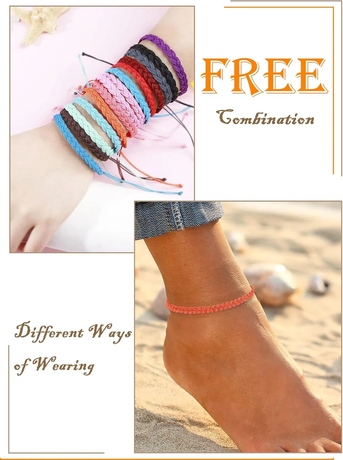 Long tiantian String Bracelets for Women Gifts Trendy Stuff Friendship Bracelets Waterproof Summer Ankle Bracelets Outfits Adjustable Wave Surfer Beach Bracelets Stocking Stuffers