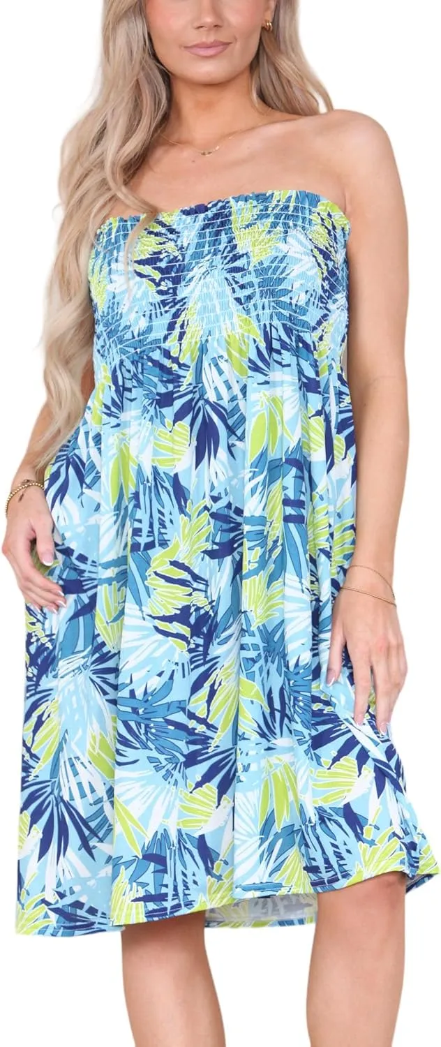 Loxdonz Summer Dresses for Women Strapless Boho Floral Print Sundress Tube Top Dress Beach Cover Ups