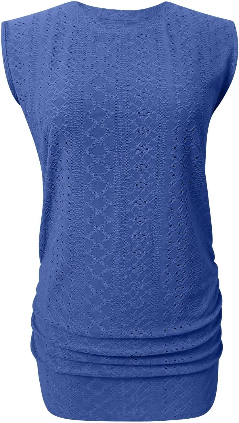 LRMQS Womens Tank Tops Loose Fit Summer 2024 Dressy Casual Eyelet Embroidery Trendy Sleeveless Shirts Beach Vacation Clothing