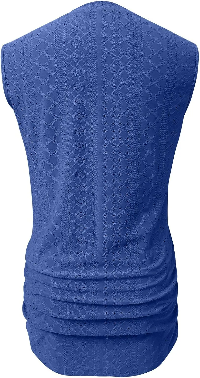 LRMQS Womens Tank Tops Loose Fit Summer 2024 Dressy Casual Eyelet Embroidery Trendy Sleeveless Shirts Beach Vacation Clothing